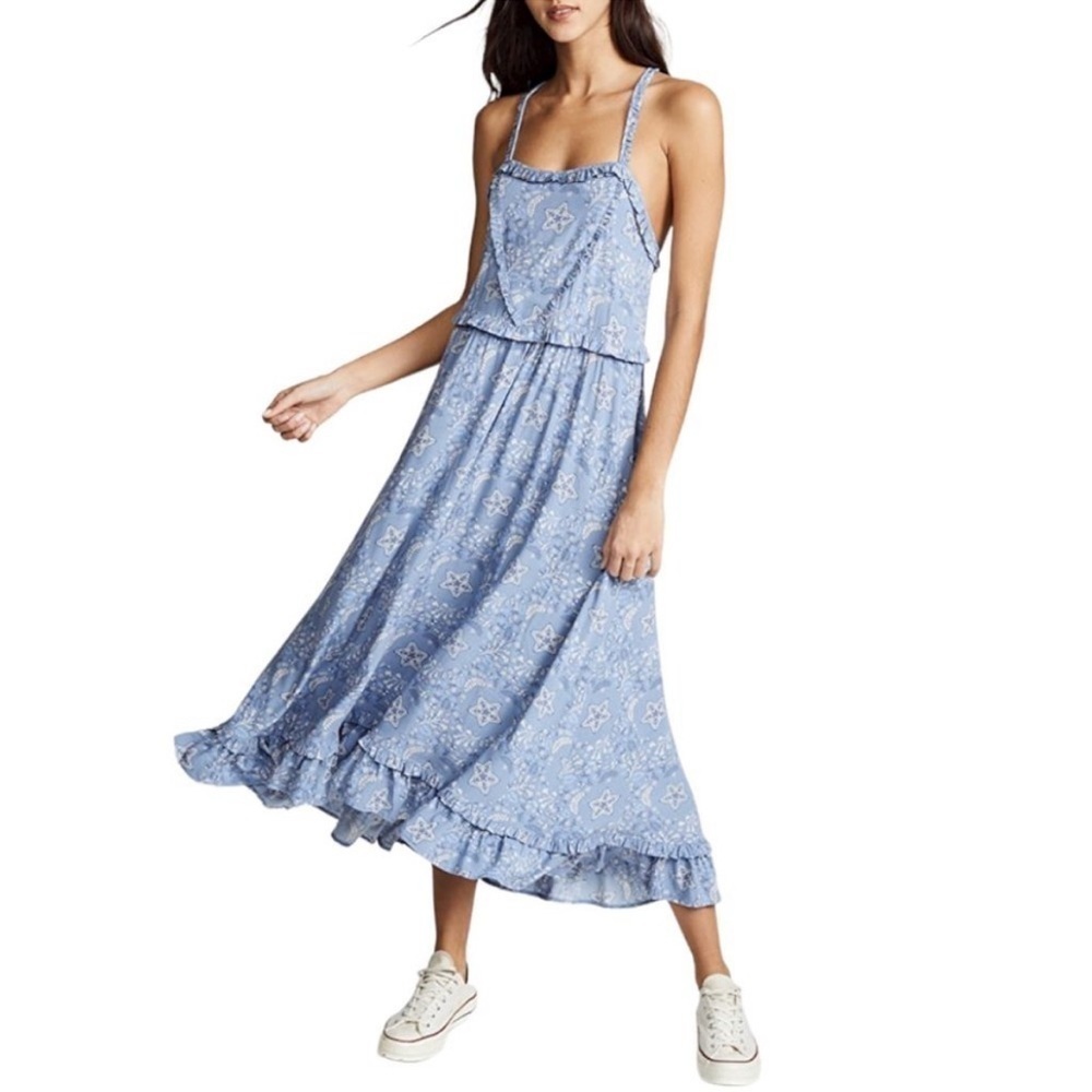 Spell Celestial strappy Midi Dress Blue HTF sz L - Picture 2 of 10